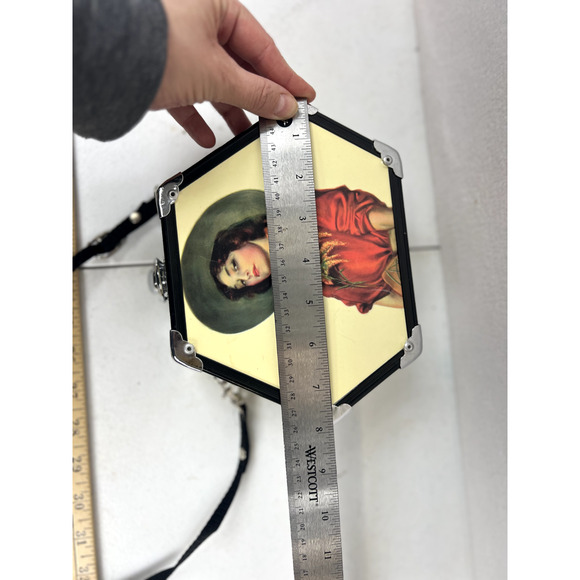 HARD SHELL HANDBAG COWGIRL GYPSY HEXAGON BOHO RETRO VTG PURSE - Picture 10 of 11